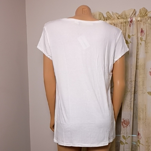 Elegant White V-Neck Short Sleeve Top Size XL - Picture 3 of 7